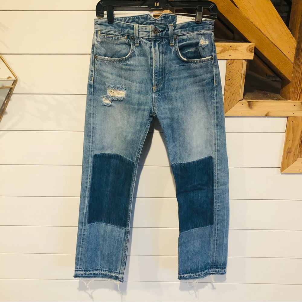 Rag & Bone Patchwork Distressed Cropped Jeans 25 - image 2
